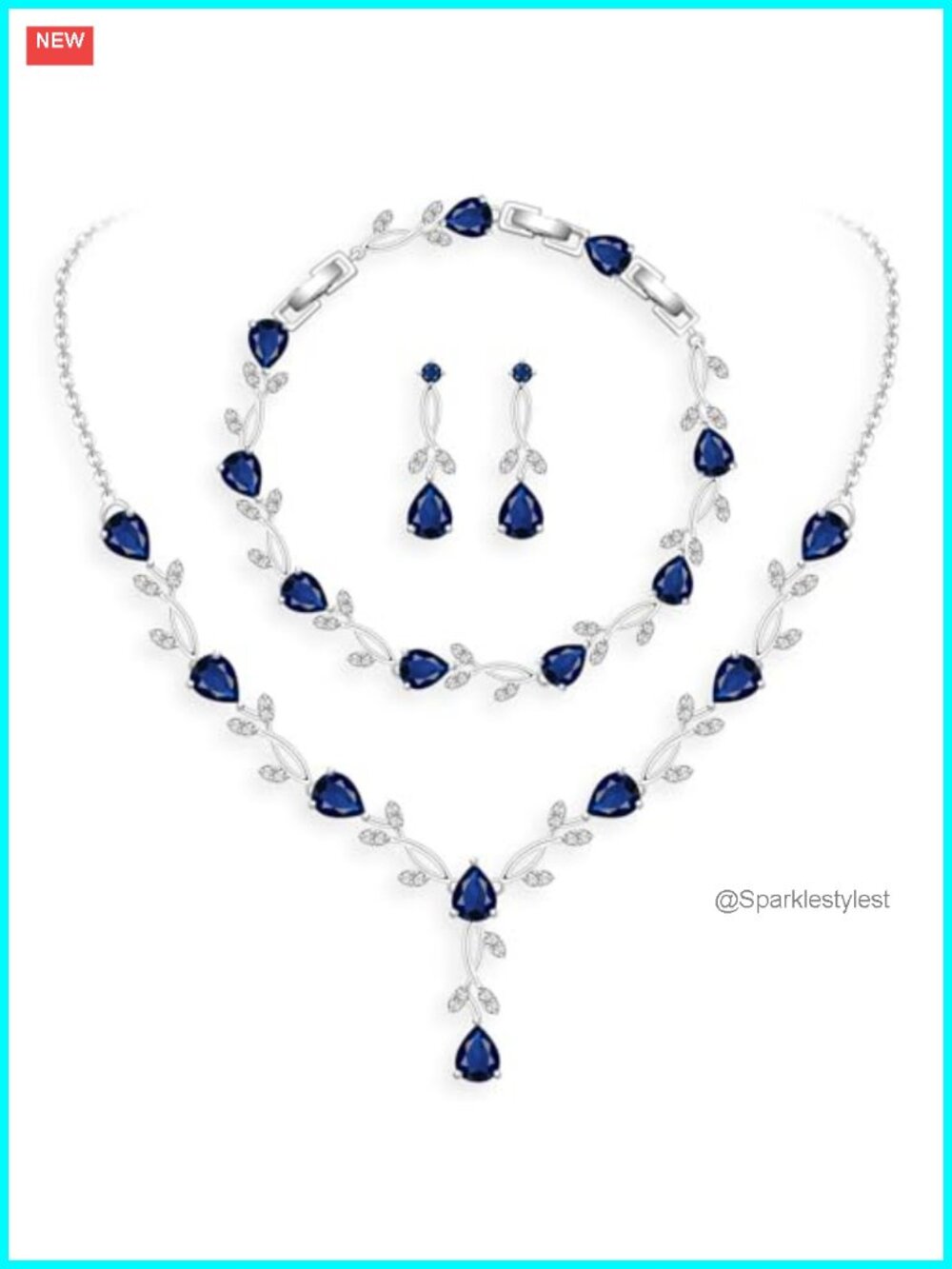 Cubic Zirconia Wedding Jewelry Set Necklace Earrings Bracelet Platinum Plated